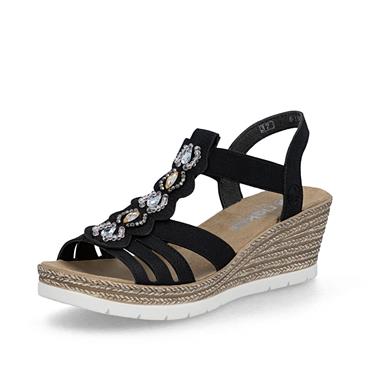 Rieker Elasticated Wedge Sandal - Black